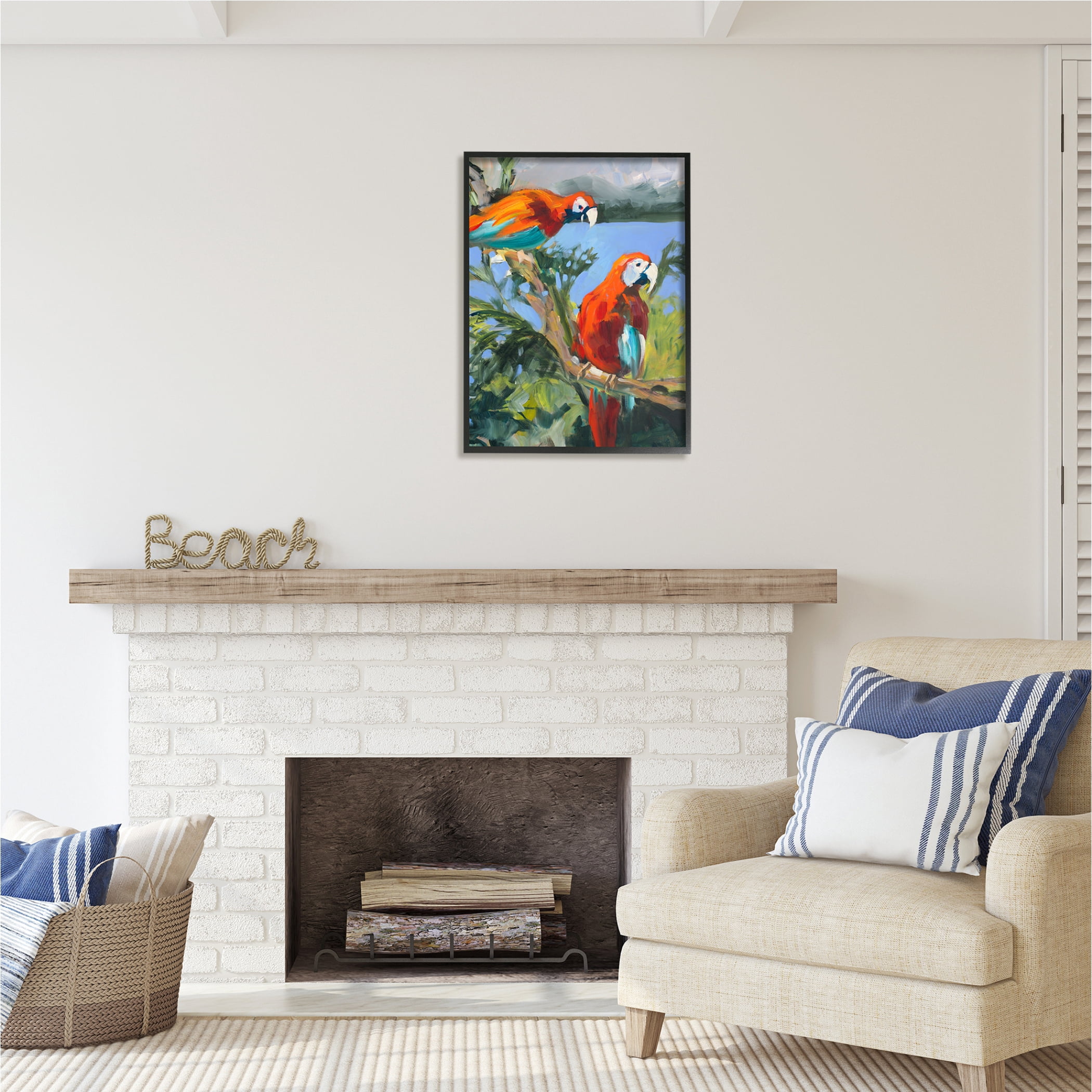 Stupell Industries Parrots at Bay Painting Animals & Insects Painting Black Framed Art Print Wall Art, 24 x 30