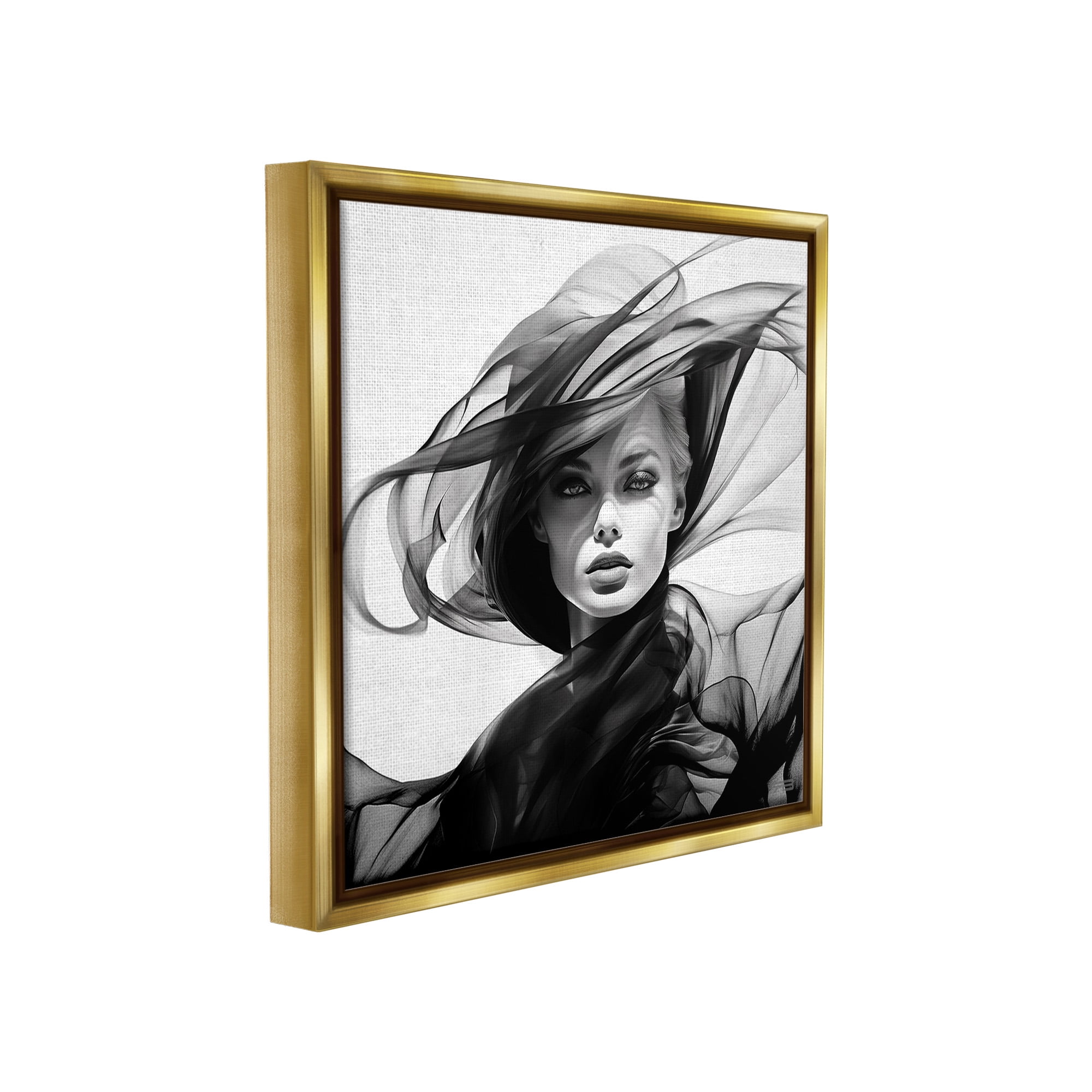 Stupell Industries Modern Fashion Portrait Abstract Painting Gold Floater Framed Canvas Art Print Wall Art, 18 x 18