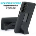thumbnail image 3 of Case with Clip for Samsung Galaxy S22 Plus 5G, Nakedcellphone Slim Hard Shell Phone Cover with Kickstand and [Rotating/Ratchet] Belt Hip Holster Combination - Black Tread, 3 of 7