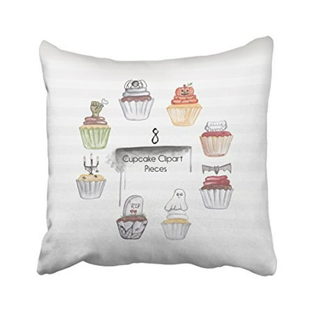 WinHome Halloween Cute Cupcakes Clipart Pieces Pumpkin Ghost Spider Bat Decorative Pillow Cover With Hidden Zipper Decor Cushion Two Sides 18x18 inches