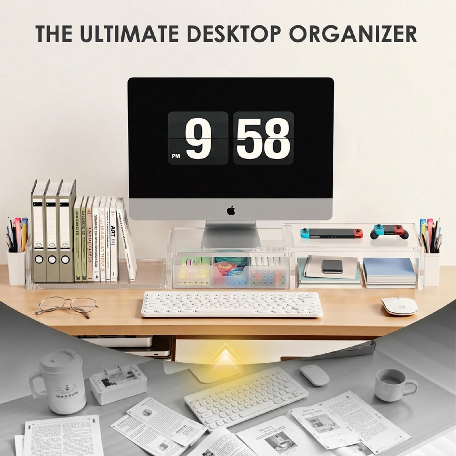 Clear Desk Organizers And Accessories  Dual Monitor Stand Riser With Drawer Shelf Computer Racks For Office Workspace Desktop Organization (transparent)