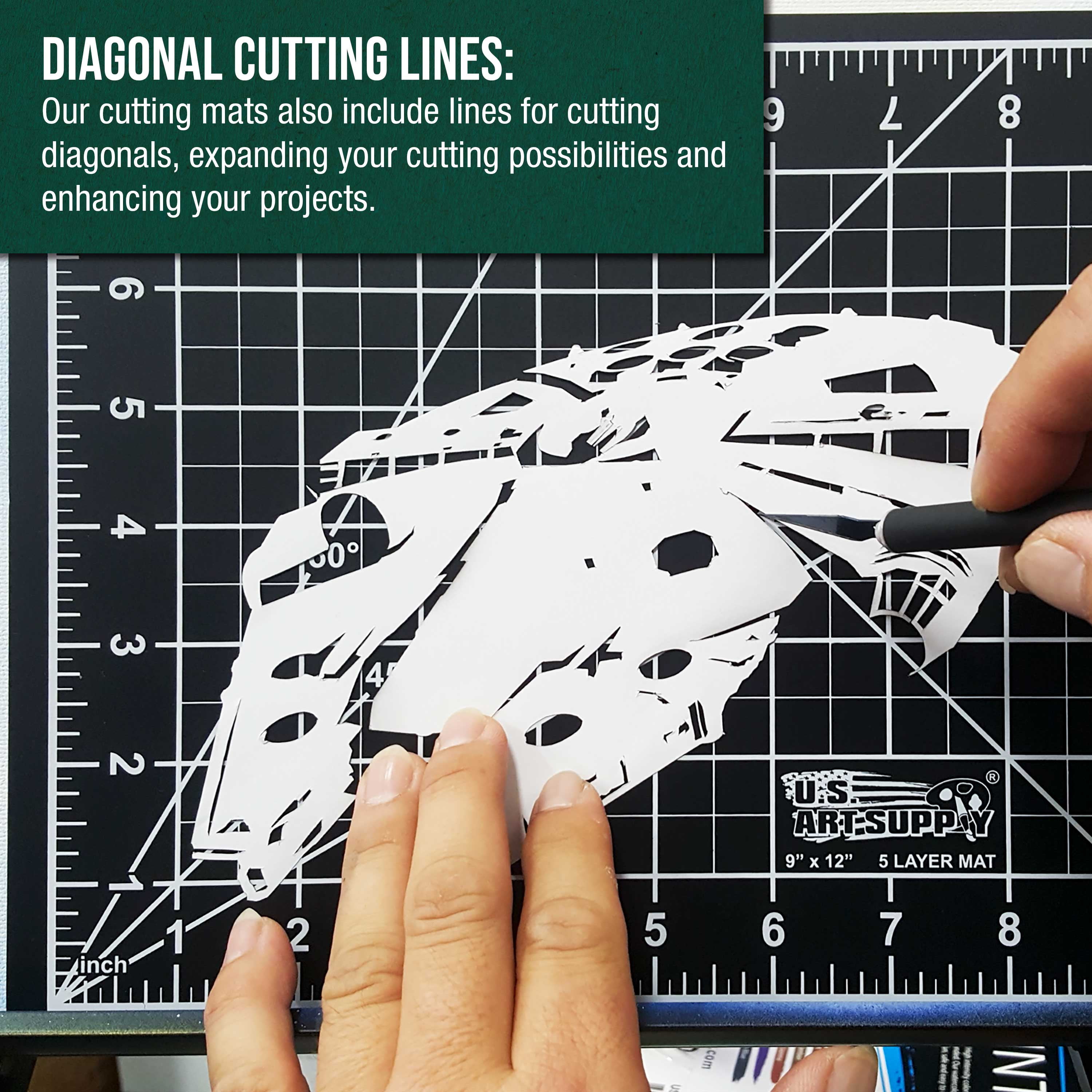 U.S. Art Supply 9" x 12" Self-Healing Cutting Mat 5-Ply - Double-Sided Green/Black Craft Mat, Non-Slip Cutting Mats for Crafts, Sewing, Quilting, Scrapbooking
