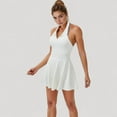 thumbnail image 3 of Women's Sleeveless Tennis Dress with Contrast Polo Collar and Flared Skirt Design - Small, White, 3 of 7