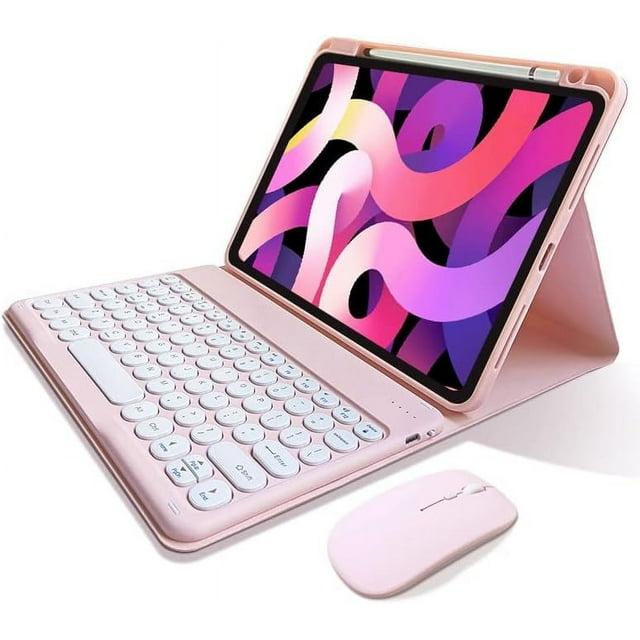 iPad mini6 Keyboard Case with Mouse Cute Round Keys Detachable Bluetooth Keyboard Slim Smart Cover with Pencil Holder