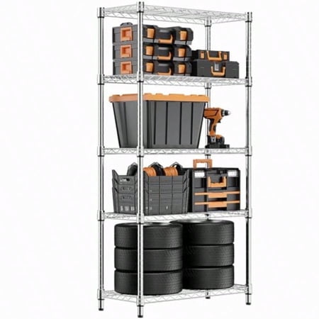 1250 lbs Steel Heavy Duty 5-Tier Utility Sheing Unit Steel Organizer Wire Rack for HomeKitchen Office 13.7" D x 23.6" W x 62.4" H