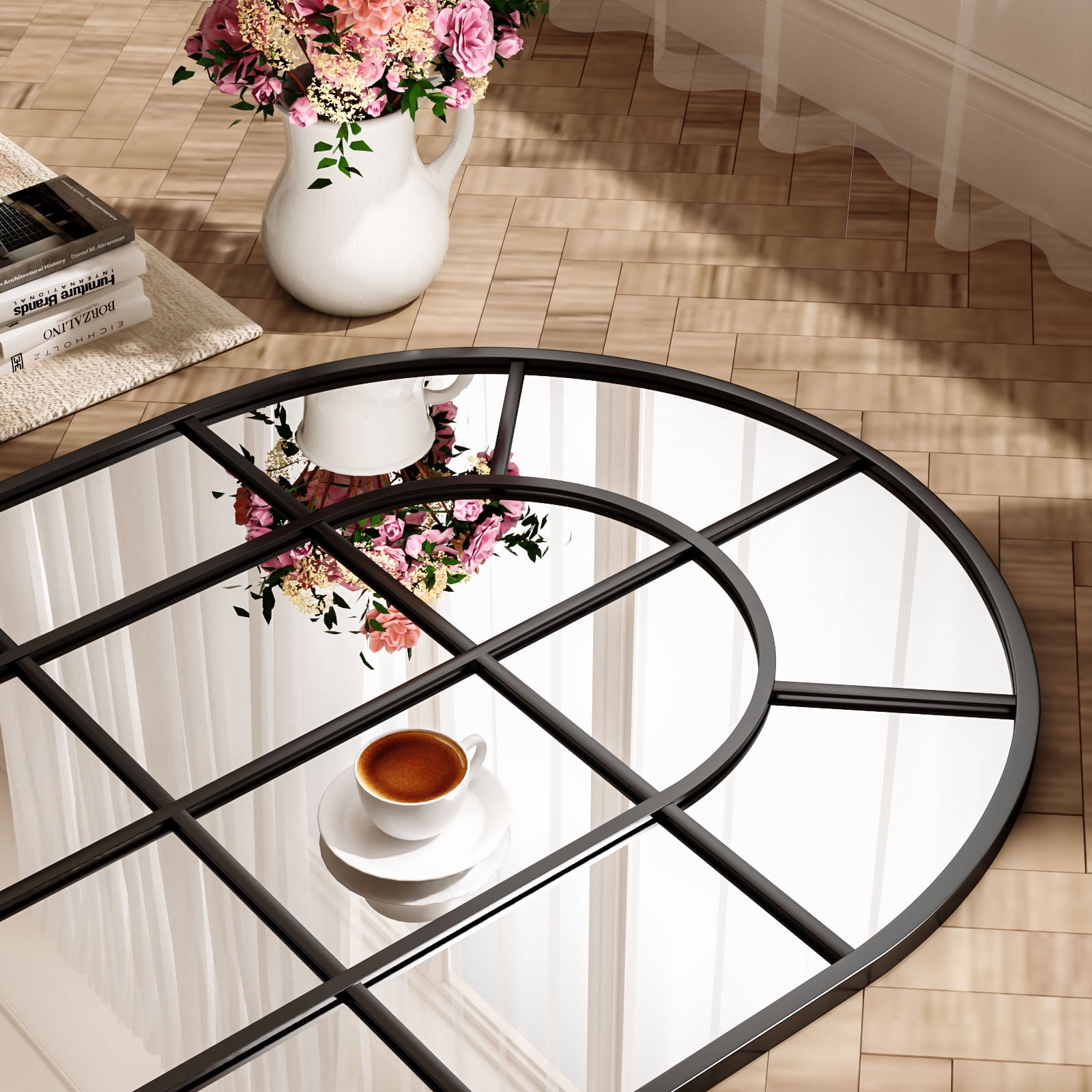 SHATTERVIEW 36" x 24" Windowpane Arched Mirror Bathroom Decorative Wall Mirror, Black