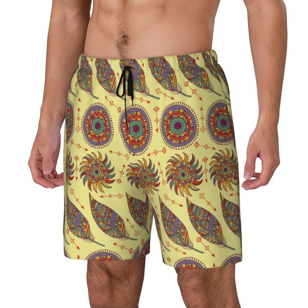 Balery Bohemia Bañador para hombre, shorts de playa de secado rápido con entrepierna y forro de compresión-Small