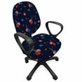thumbnail image 1 of Navy Blue Office Chair Slipcover, Various Little Lavender Carnation Flowers Design Leaves and Colorful Blots, Stretch Decorative Fabric Cover, Standard Size, Indigo Multicolor, by Ambesonne, 1 of 5