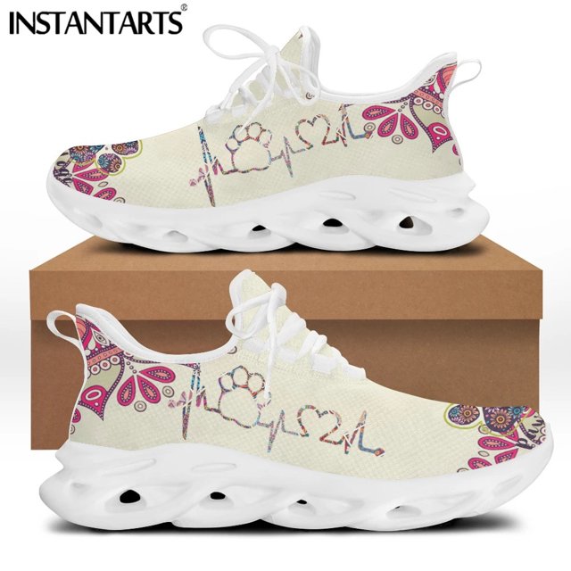 Zapatillas deportivas ligeras con plataforma y cordones para mujer, con estampado de huella de perro y latidos bohemios, de malla