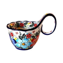 Microwavable Soup Bowl with Loop Handle, Handpainted Decorative Mug Big Handle, Ceramic Soup bowl for Mother, Cereal Bowl Great for Fruits, Chili, Stew, Ice cream