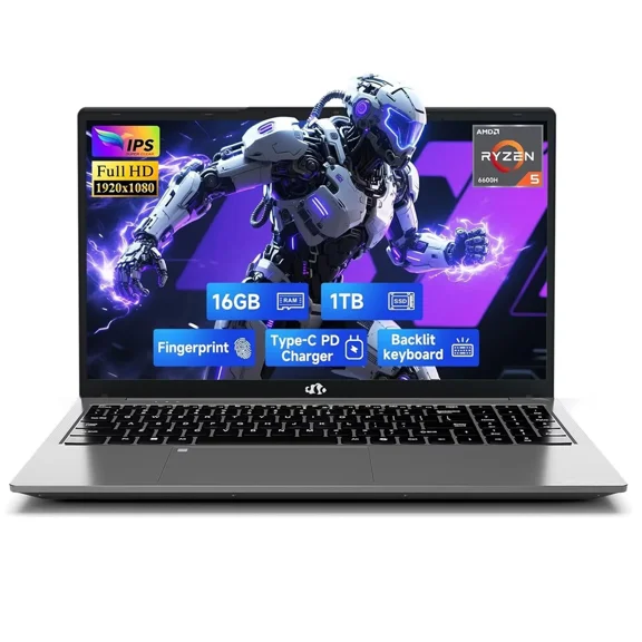 15.6" IPS FHD Gaming/Business Laptop, 6 Cores AMD Ryzen 5 6600H 16GB DDR5 RAM 1TB SSD (Beat i7-1165G7 up to 4.5GHz) 660M 6nm GPU-Computer with 100W Type-C Backlit Keyboard, Fingerprint Gray