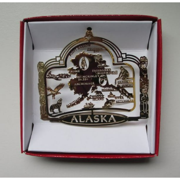Alaska State Brass Ornament Souvenir Gift Fairbanks Anchorage Ketchikan