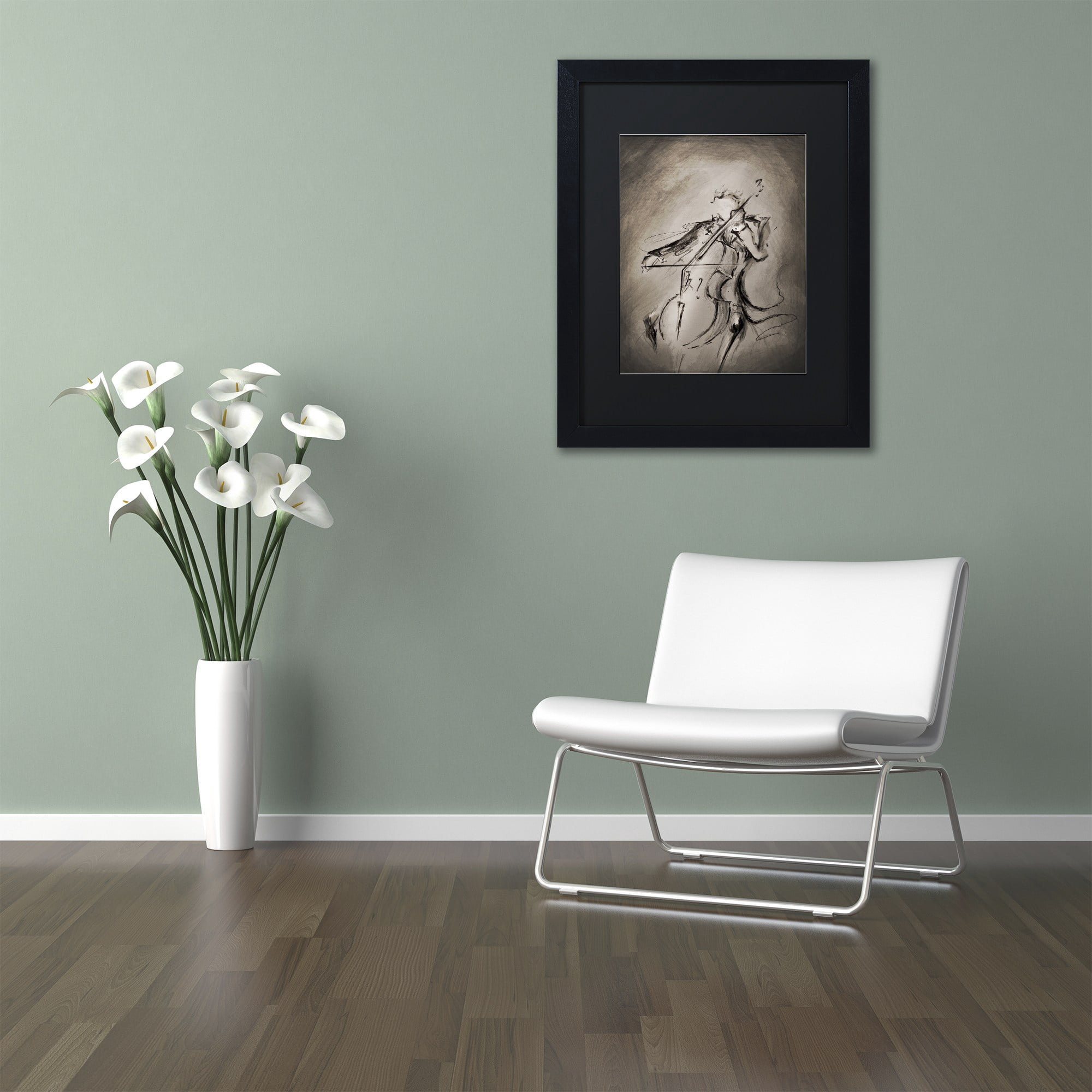 Trademark Fine Art 'The Cellist' Canvas Art by Marc Allante, Black Matte, Black Frame