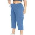 thumbnail image 5 of Tdoqot Womens Plus Size Capri with Pockets- Casual Elastic Waist Baggy Soft Summer Cargo Pants Light Blue Size 2XL, 5 of 8