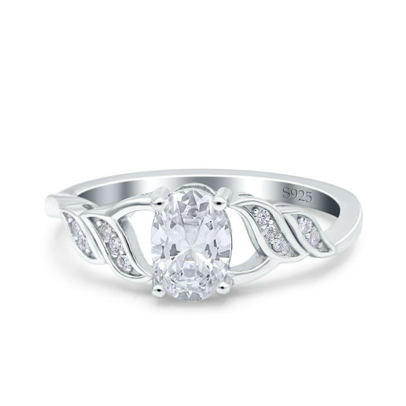 Simulated Cubic Zirconia Size-5 Oval Art Deco Wedding Engagement Bridal Ring 925 Sterling Silver