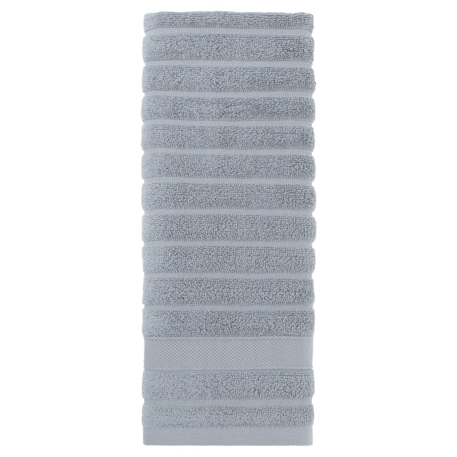 Toalla de mano de algodón tejido en paquete de 2, toalla decorativa con patrón a rayas para baño, viaje, campamento, gris 14' x 30'