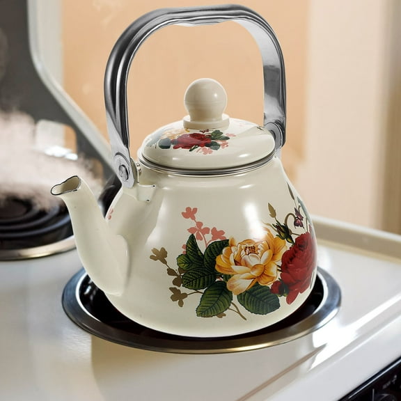 UPOUART Vintage Floral Enamel Tea Kettle with Built-in Strainer, Rust Resistant, and Stylish Hot Water Pot
