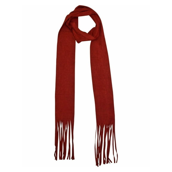 Burgundy Soft Faux Suede Skinny Scarf With Fringe