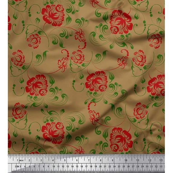 Soimoi Cotton Cambric Fabric Swirls & Floral Artistic Decor Fabric Printed Yard 42 Inch Wide
