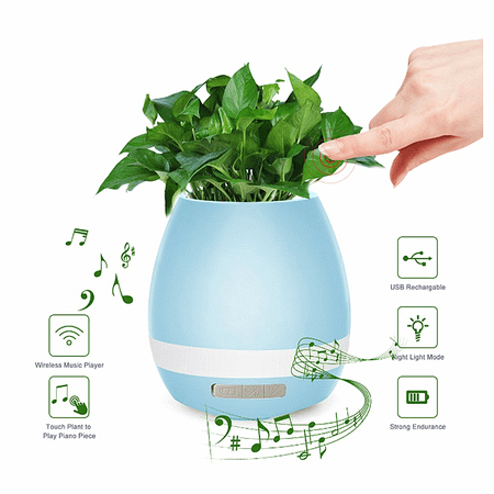 FeelGlad Music Flowerpot, Smart Plant Pots, Touch Music Plant Lamp with Rechargeable Wireless Bluetooth Speaker and LED Night Light for Bedroom Office Desk Decor(without