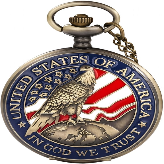 DESIGNICE Vintage Pocket Watch with Chain Antique Quartz Timepiece Deer Cowboy Flag Gift for Men Birthday