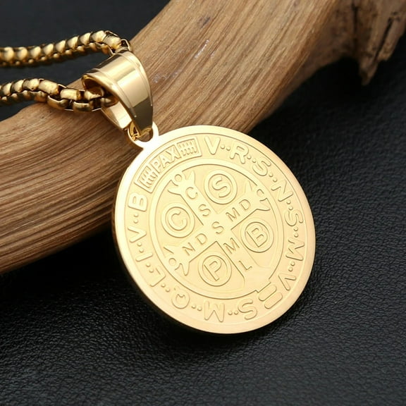 Vintage Catholic Saint Benedict Pendant Necklace 14K Yellow Gold Cross Necklaces For Men Women Religious Amulet Jewelry