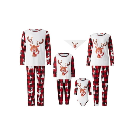 

Ma&Baby Family Christmas Pjs Matching Sets for Couples Adults Kids Sleepwear Elk Plaid Xmas Jammies