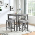 thumbnail image 2 of UHOMEPRO 5 Piece Kitchen Table Set, Industrial Dining Table with 4 Upholstered Stools, Rustic Counter Height Bar Table and Stool Set for 4, Wood Pub Table Set for Kitchen Apartment Bistro, Gray, 2 of 10