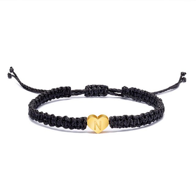 Pulsera De Corazón De Cuerda Negra De 26 Letras Para Mujeres Tejida A Mano Amistad Para Estudiantes