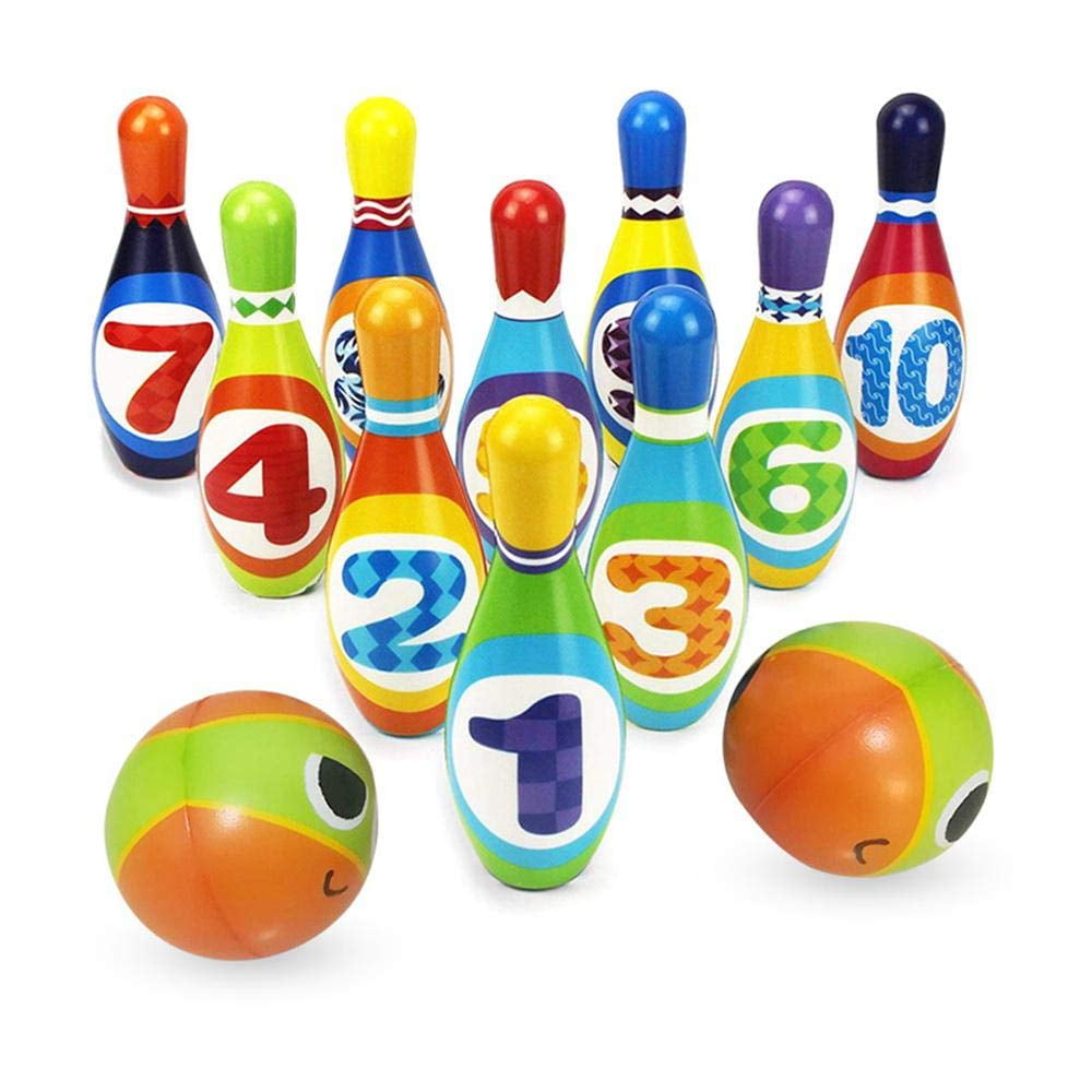 Kids Bowling Ball Game Set, PU Fun Plastic Bowling Set with 10 Pins and