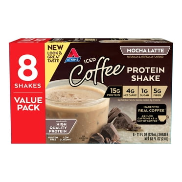 Atkins Protein Shake, Mocha Latte, Keto Friendly, Made with Real Coffee, 8 Count (Ready to Drink)