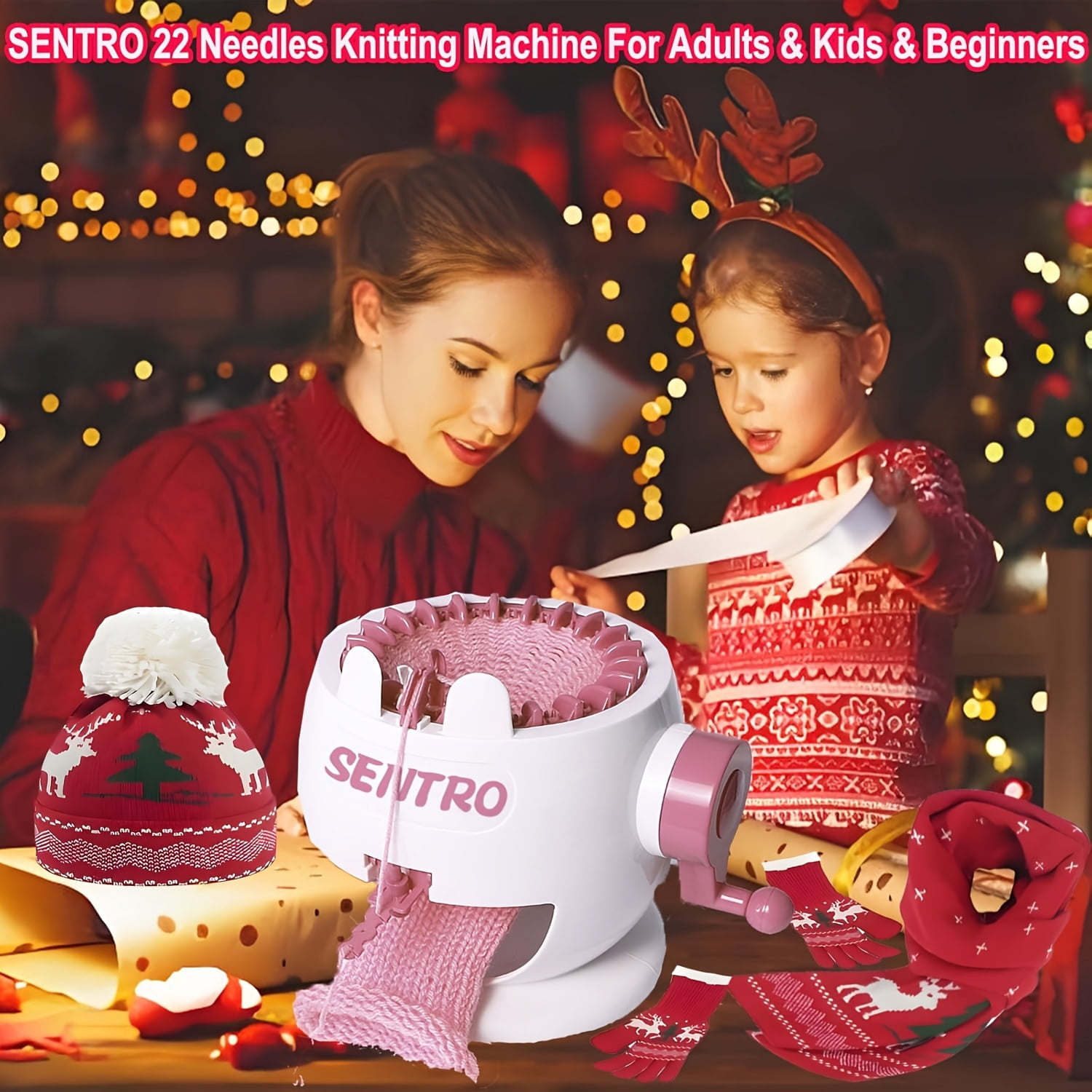 22-Needle Automatic Circular Knitting Machine for Adults & Beginners, DIY Scarves, Hats, Sweaters & Toys