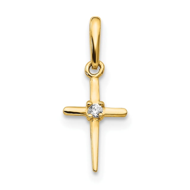 14k Or Jaune Zircone Cubique Cz Enfants Croix Collier Pendentif Religieux