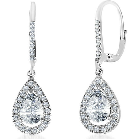 Lesa Michele Cubic Zirconia Teardrop Dangle Earrings in Sterling Silver