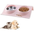 thumbnail image 1 of Juego de comederos rosas para mascotas, comedero para perros, comedero doble inclinable a 15°, comedero doble elevado para gatos, adecuado para comederos pequeños de gatos y perros (1 unidad). Tamaño, 1 of 5