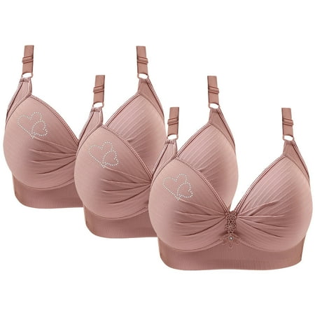 GERsome Pack of 3 Assorted Color Plus Size Bras for Women V Neck Full Coverage No Underwire Everyday Bras Comfort Wireless Padded Bras Push Up Bra