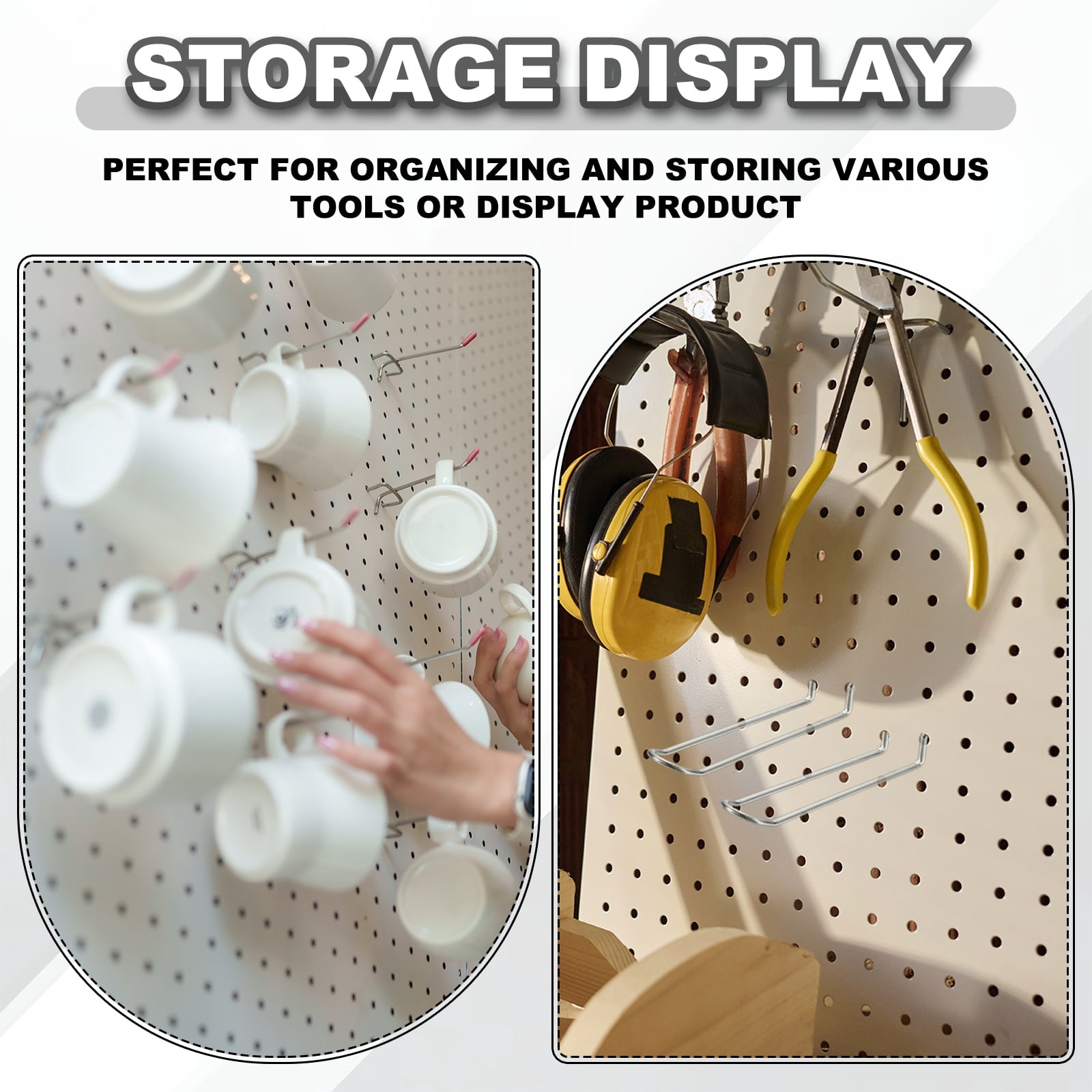 Uxcell 10 Pcs Pegboard Hooks,  9.8 Inch Peg Board Hooks Kit Fit 1/6" Pegboard Garage for Hanging Shelving Tool Storage Craft Organizing, Silver Tone
