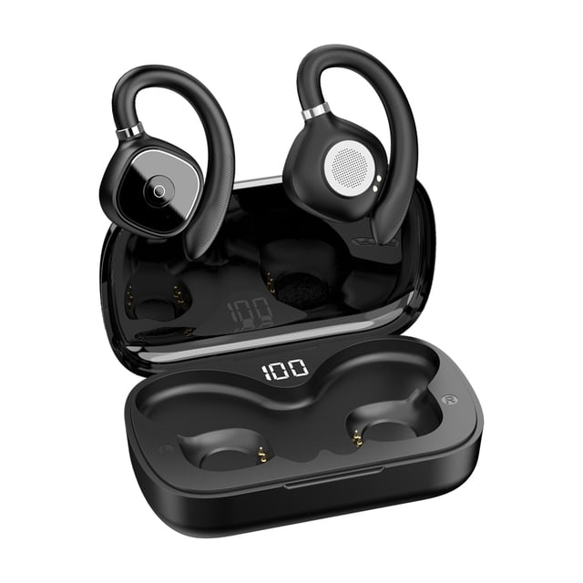 sweethay Auricular 5.1 compatible con Bluetooth con caja de carga Gancho para la oreja Auricular inalámbrico recargable Auricular Negro Cables de audio/vídeo Negro