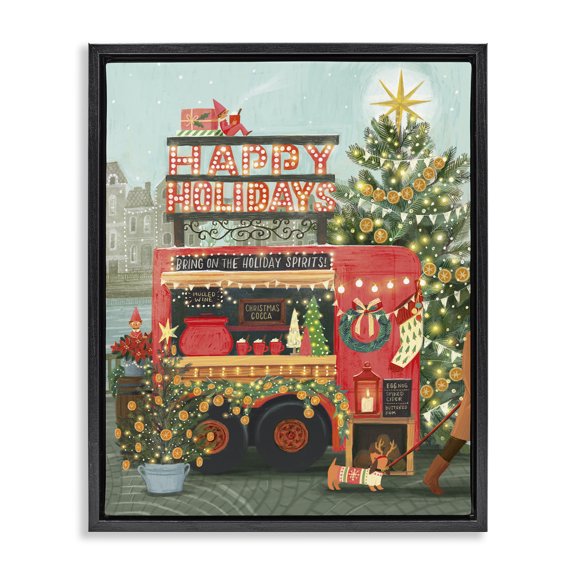 Stupell Industries Christmas Beverage Truck Holiday Painting Black Floater Framed Canvas Art Prints Wall Art, 17 x 21