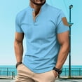 thumbnail image 4 of YLSDY Hot days, bold styles Men's Casual Henley Shirt Short Sleeve Band Collar Cotton T-Shirt Fashion Summer Beach Plain Hippie Streetwear Tees Sky Blue XXL, 4 of 9