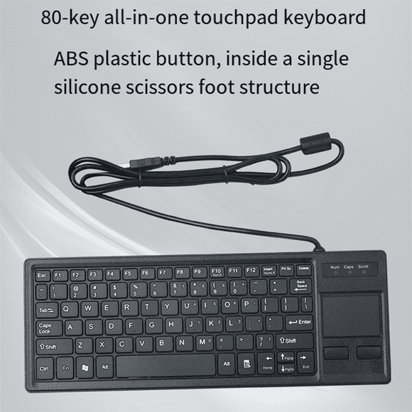 80 Keys USB Wired Keyboard Ultra Thin Mini Compact Touch Keyboard HUB Function Wired Touch Keyboard
