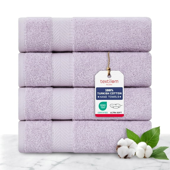 TEXTILOM 100% Turkish Cotton 4 Pcs Hand Towel Set, Luxury Hand Towels for Bathroom, Soft & Absorbent Bathroom Hand Towels Set (16 x 28 inches)- Lilac