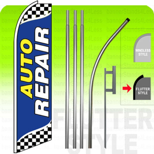 Four Full Sleeve Swooper Flags w/ Poles & Spikes AUTO TINTING Blue Yellow Red