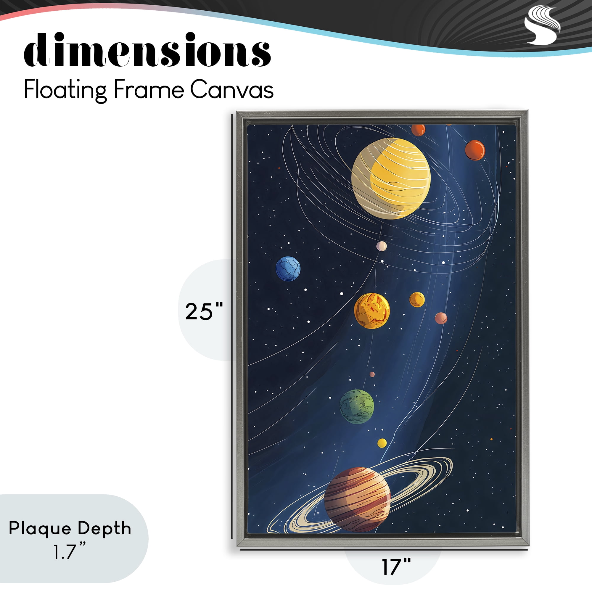 Stupell Industries Planets Aligned in Celestial Orbit Gray Framed Floater Canvas Wall Art, design by Creative Studio