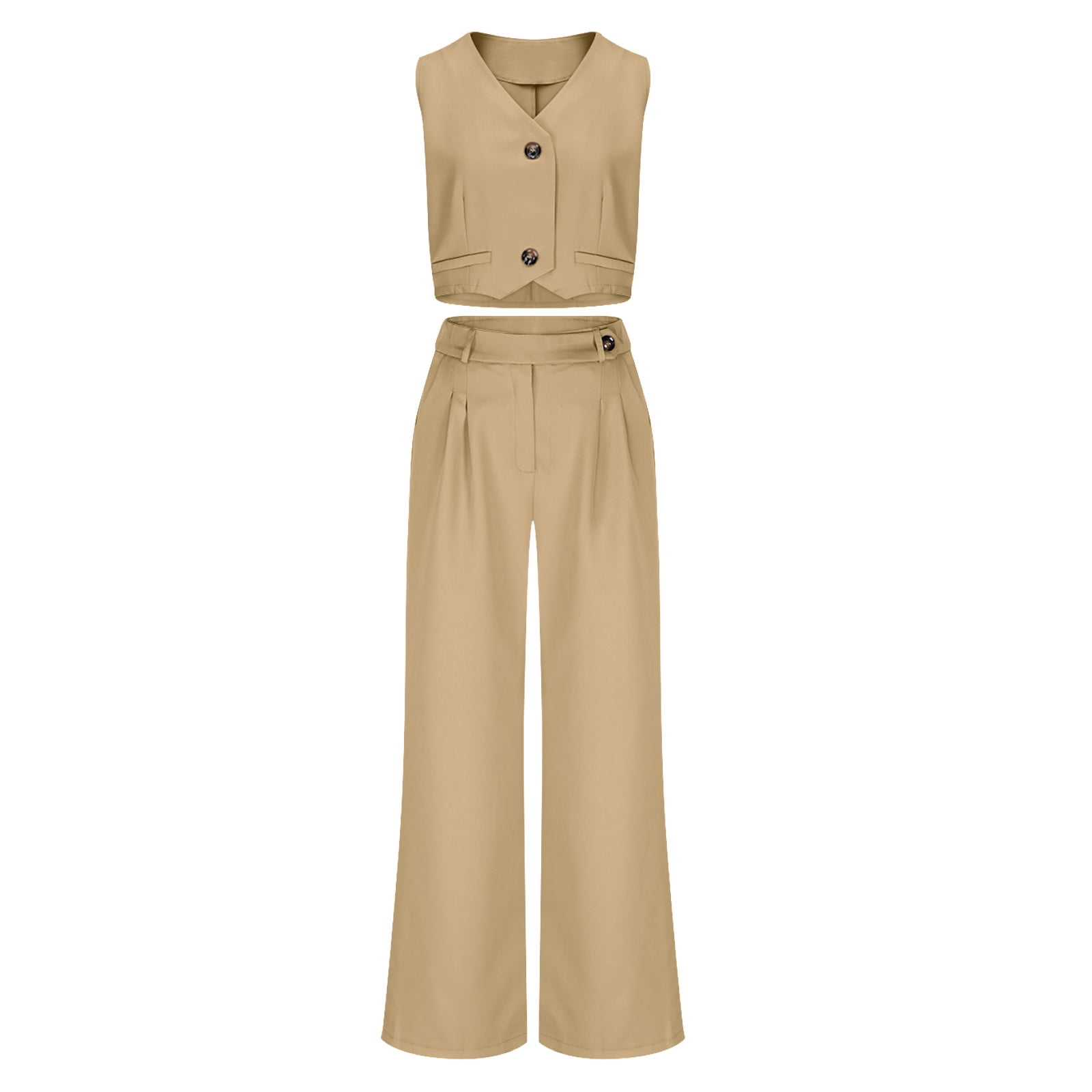 Ensemble 2 Pièces Femme - Blazer Sans Manches Et Pantalon Large - Tenue Décontractée Élégante - 3