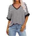thumbnail image 1 of Fiudx Ofertas Del Día Camiseta de Manga Corta con Cuello En V y Estampado Cómoda Informal para Mujer a La Moda, 1 of 3