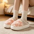 thumbnail image 4 of NexTorq Checkered Slipper House Slippers for Women Men Plush Warm Fuzzy Slippers Flyffy Bedroom Shoes Indoor Slip On US:9 (EU:40-41), 4 of 6