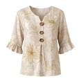 thumbnail image 5 of MuXiKeJi Clothes 3/4 Length Sleeve Womens Tops Cotton Linen Boho Blouses Floral V Neck Shirts Summer Beach Casual Top, 5 of 5