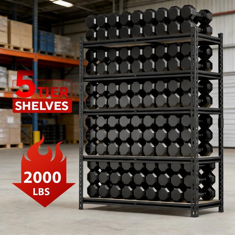 Garage Storage Shelving Unit, Heavy Duty 5-Tier Adjustable Metal Shelves, Garage Organizer Storage Rack for Basement, Pantry, 60" H x 27.5" W x 11.8" D