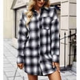 thumbnail image 3 of Otoño Invierno Outwear Plaid Solapa De Un Solo Pecho Suelto Casual Abrigo Largo Para Mujer Negro M, 3 of 7